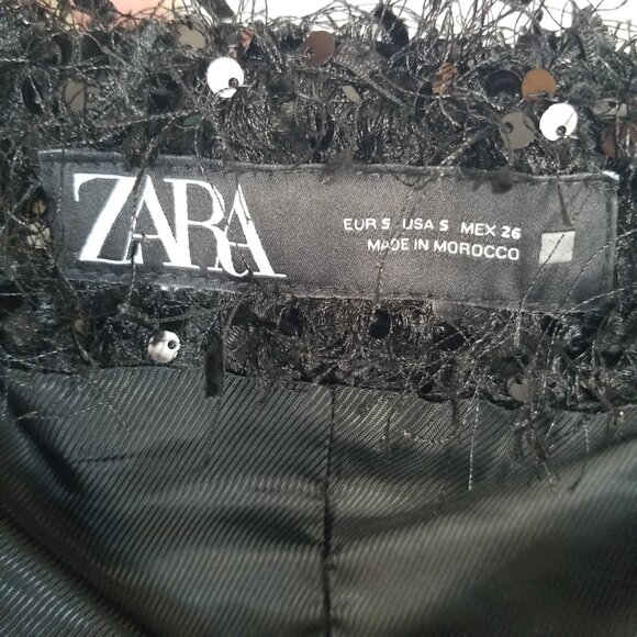Zara Black Sequined Bustier Top Strapless Button Front Stretch Size Medium - Picture 9 of 14